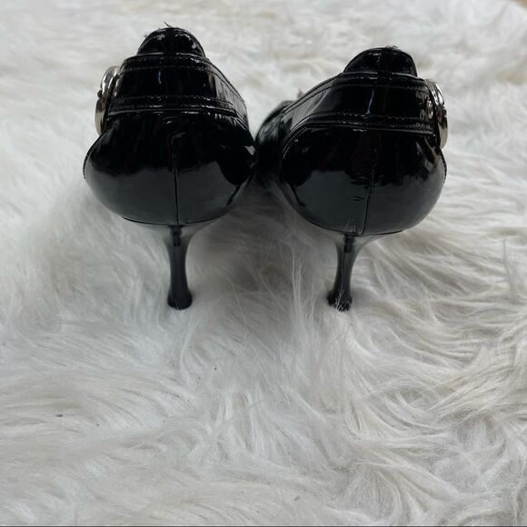 Stuart Weitzman Patent Leather Slingback Peep Toe Heels - Picture 6 of 8